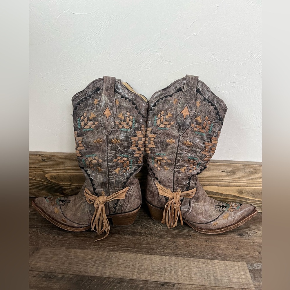 Corral Cowboy Boots Told Cango Tobacco w/ Fringe Tassel - Picture 6 of 13